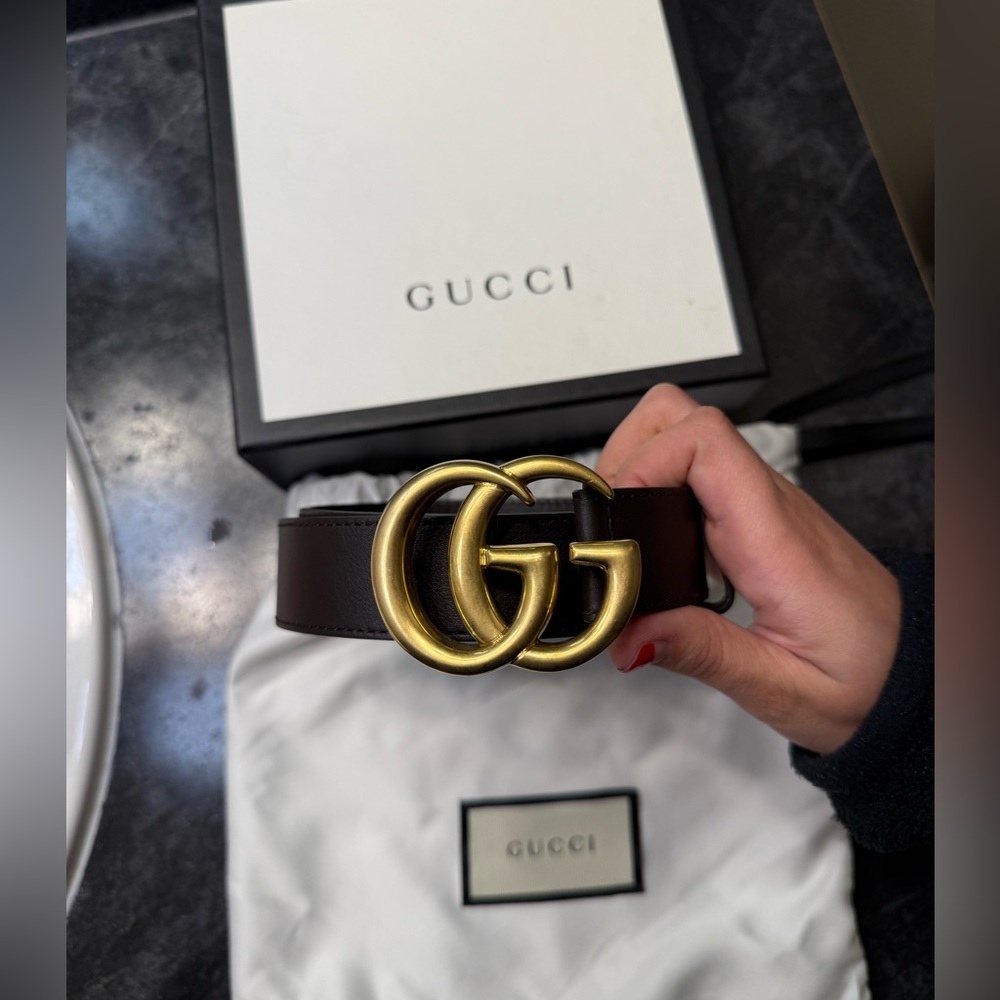 Gucci Men's Brown Leather Belt with Gold Buckle